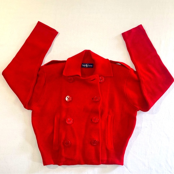 Ralph Lauren • 90s Vintage Double Breasted Blazer Red Nautical Embroidered Sz M - Picture 9 of 10